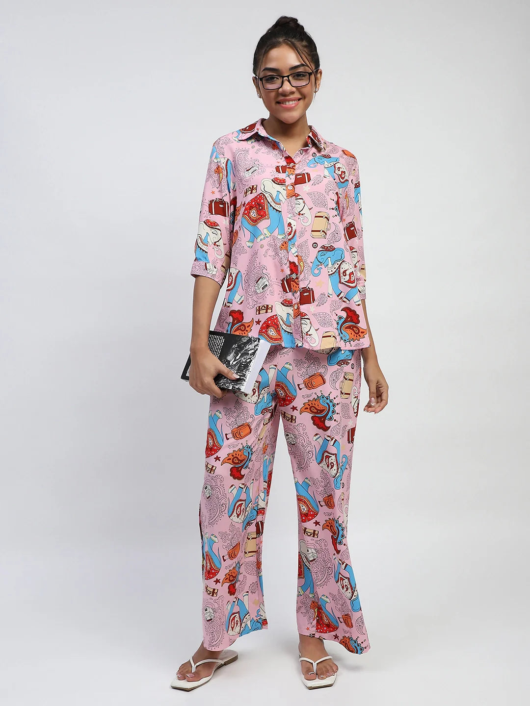Pink Graphic Print Rayon Lower