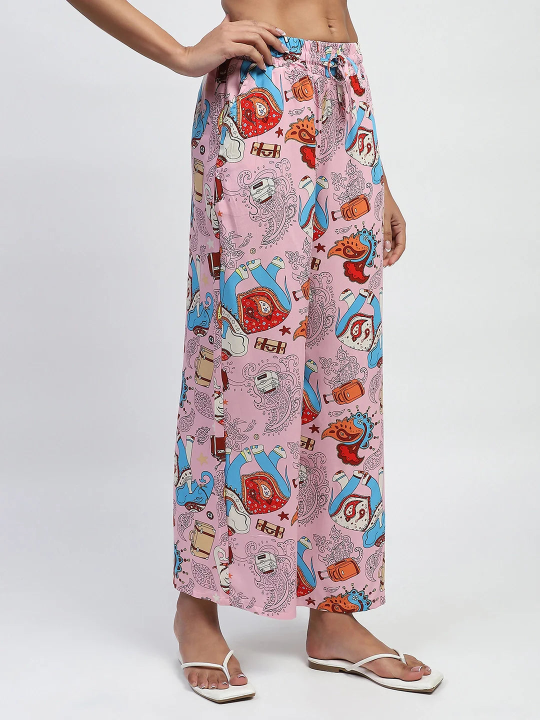 Pink Graphic Print Rayon Lower