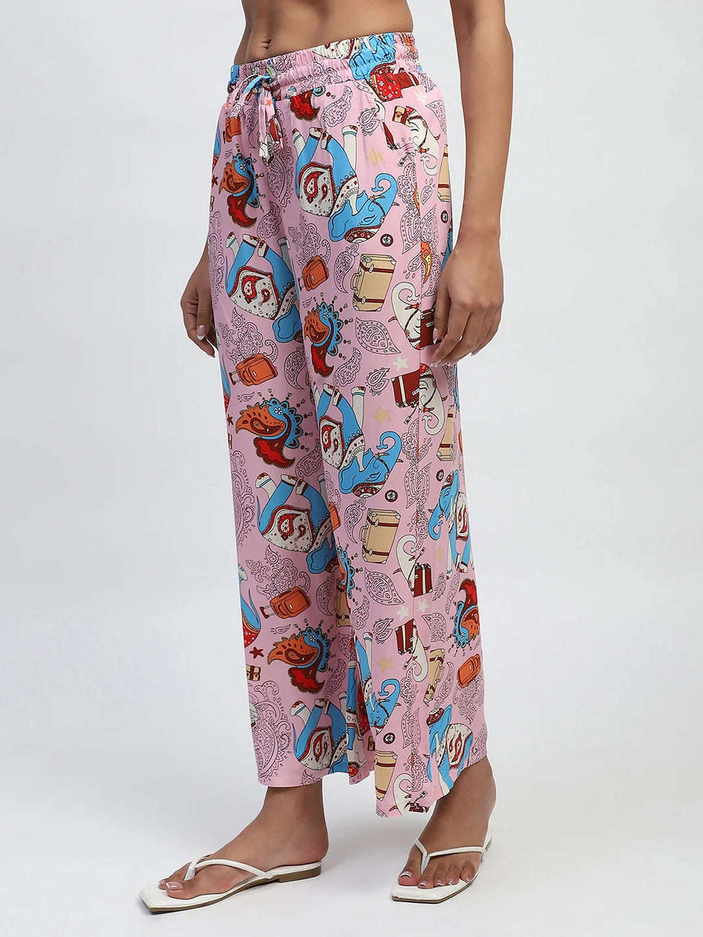 Pink Graphic Print Rayon Lower