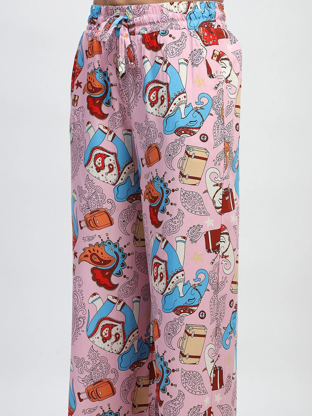 Pink Graphic Print Rayon Lower