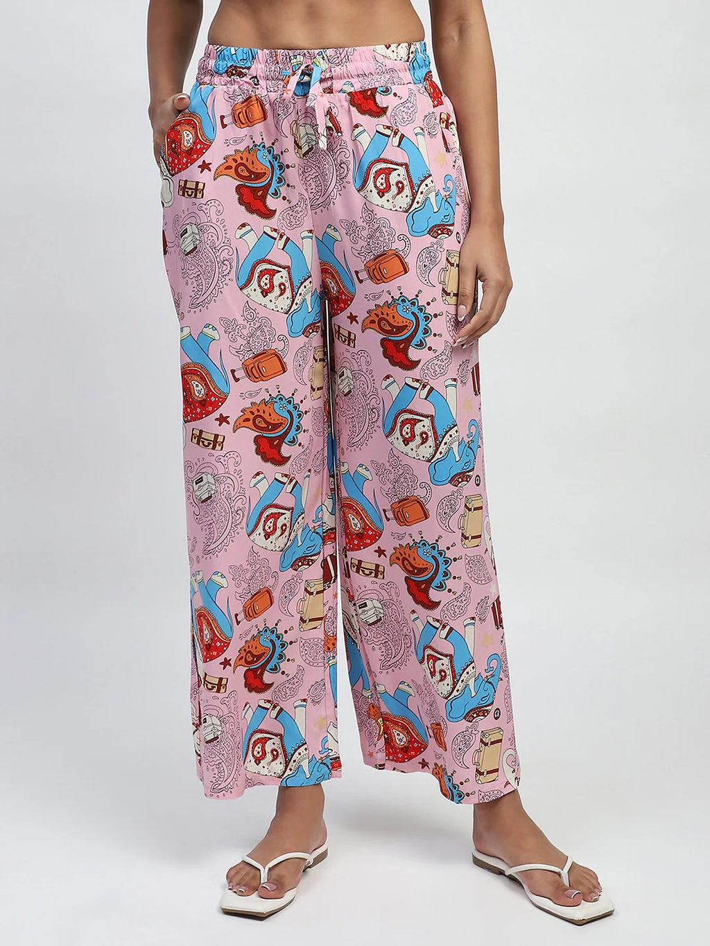 Pink Graphic Print Rayon Lower