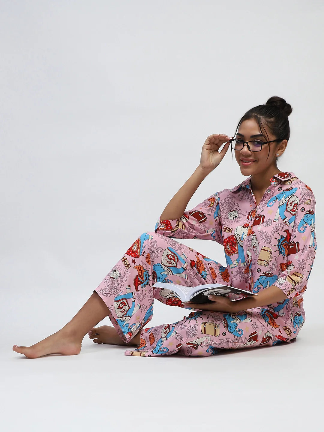 Pink Graphic Print Rayon Lower