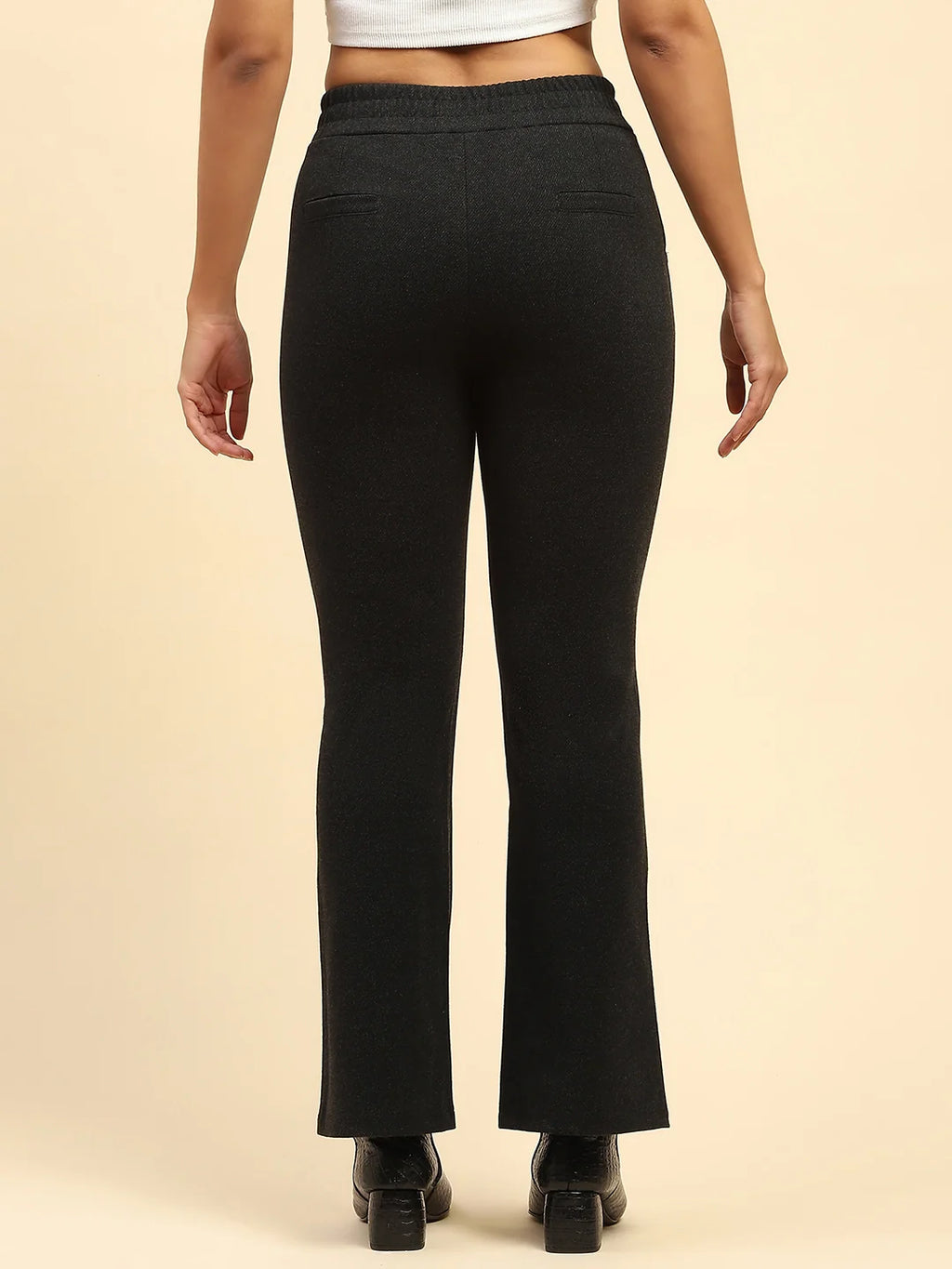 Black Solid Viscose Winter Trouser