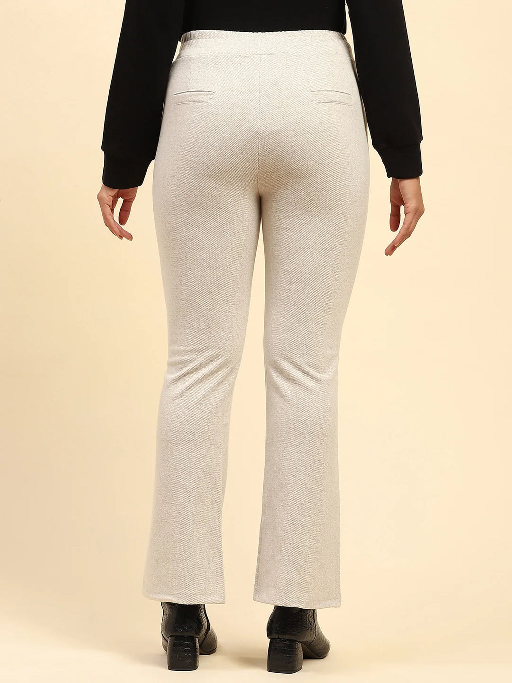 Ecru Solid Viscose Winter Trouser