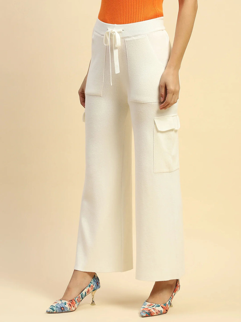 Ecru Viscose Cargo Loose Winter Lower