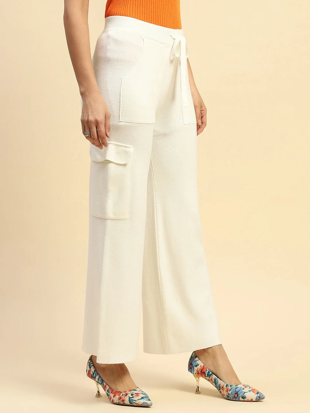 Ecru Viscose Cargo Loose Winter Lower