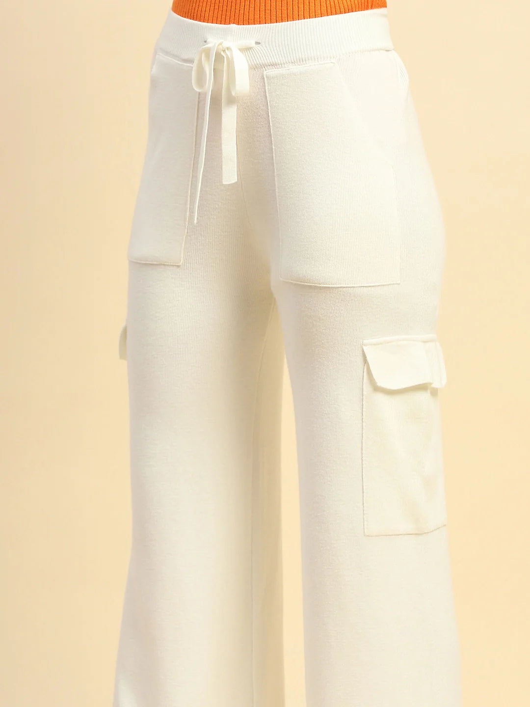 Ecru Viscose Cargo Loose Winter Lower