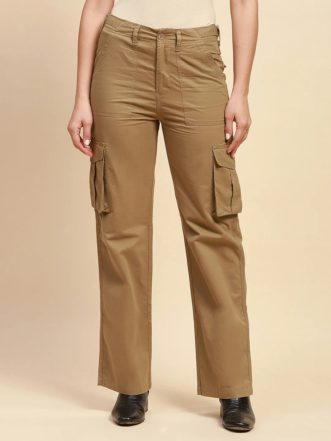 Khaki Cotton Straight Fit Cargo