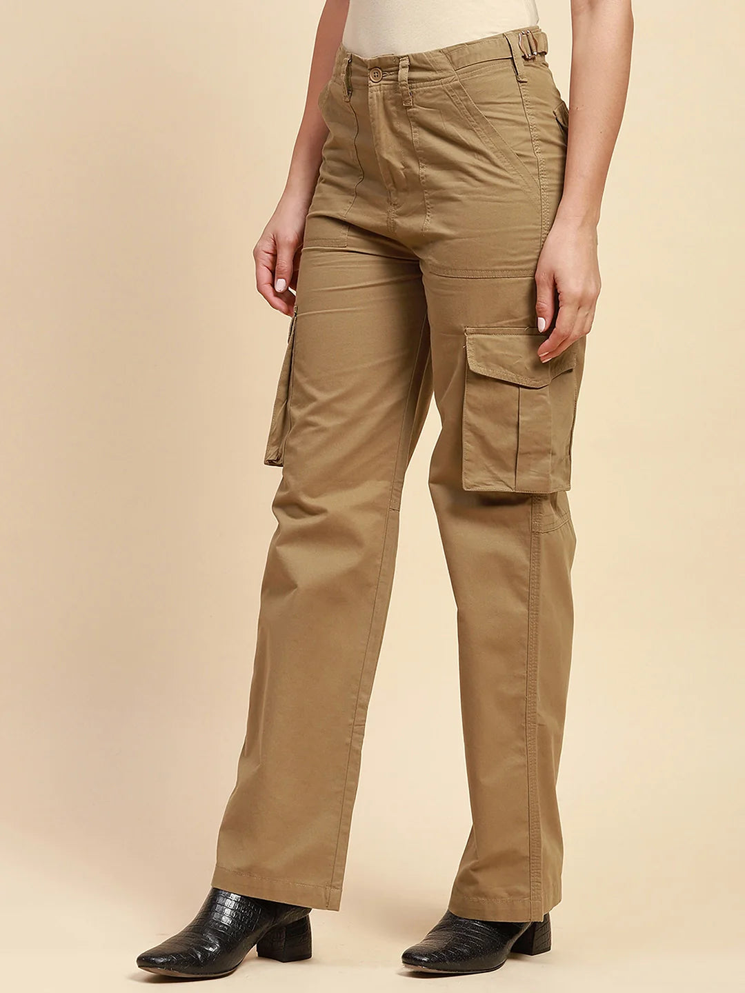 Khaki Cotton Straight Fit Cargo