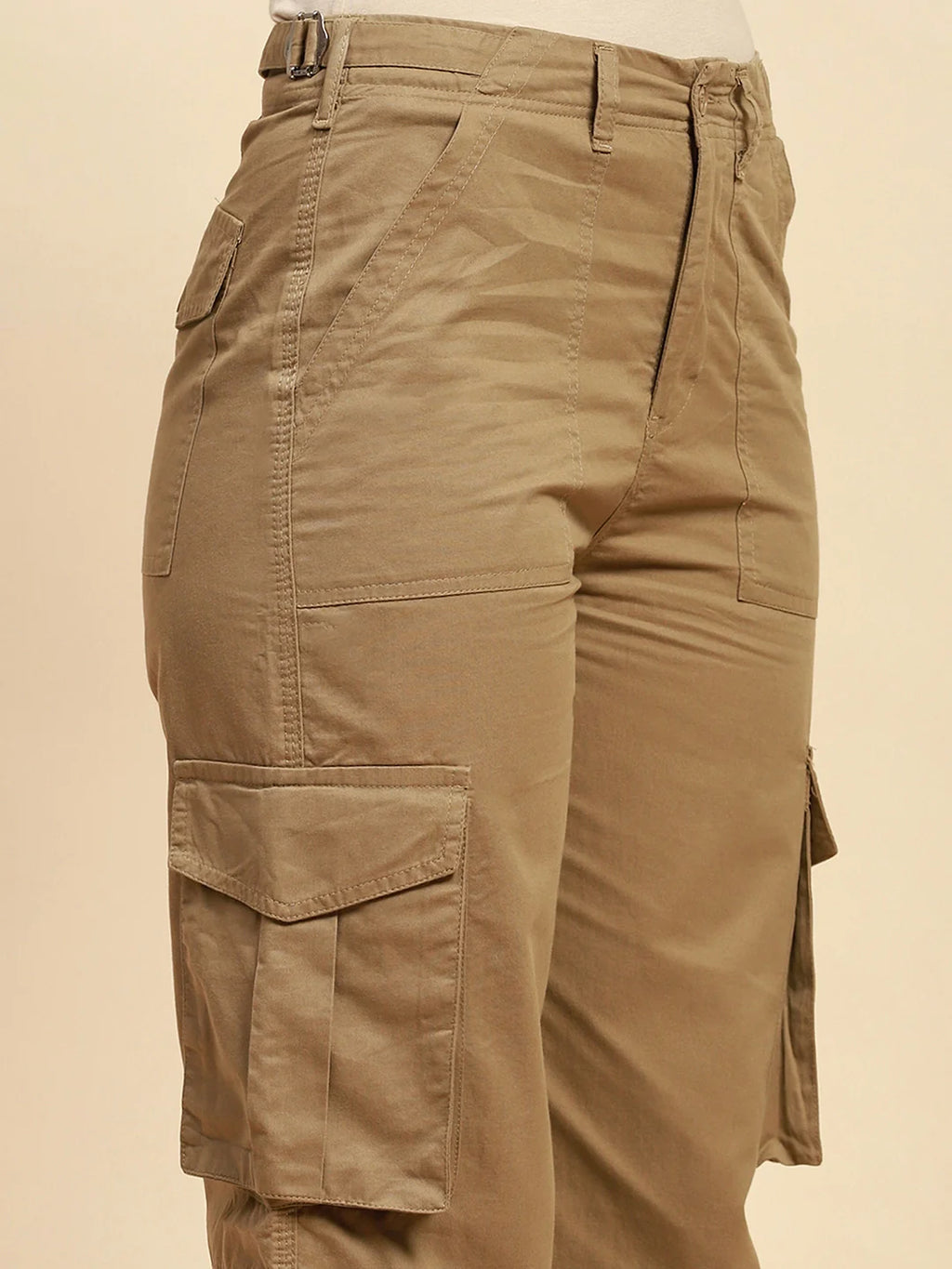 Khaki Cotton Straight Fit Cargo