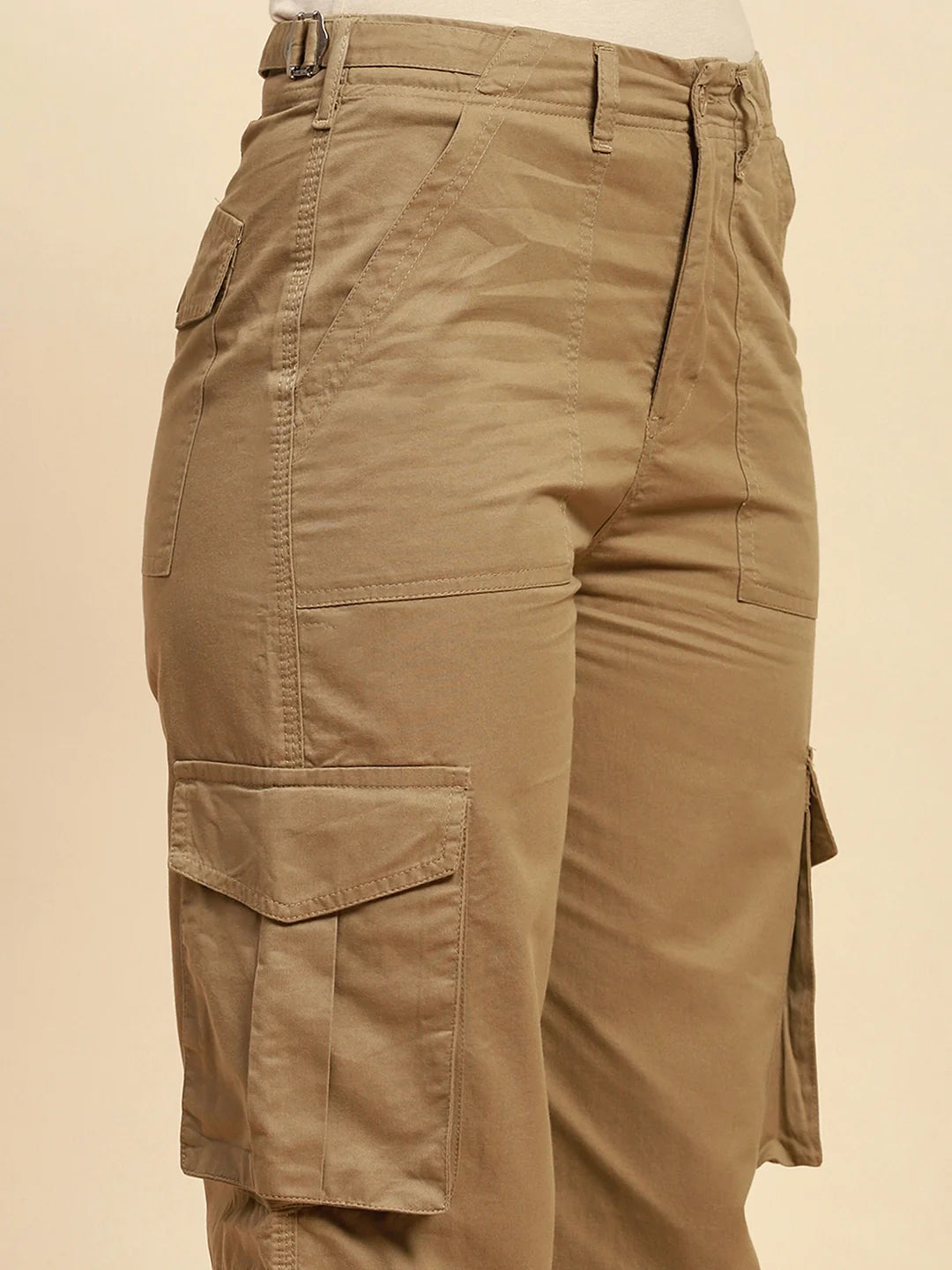 Khaki Cotton Straight Fit Cargo