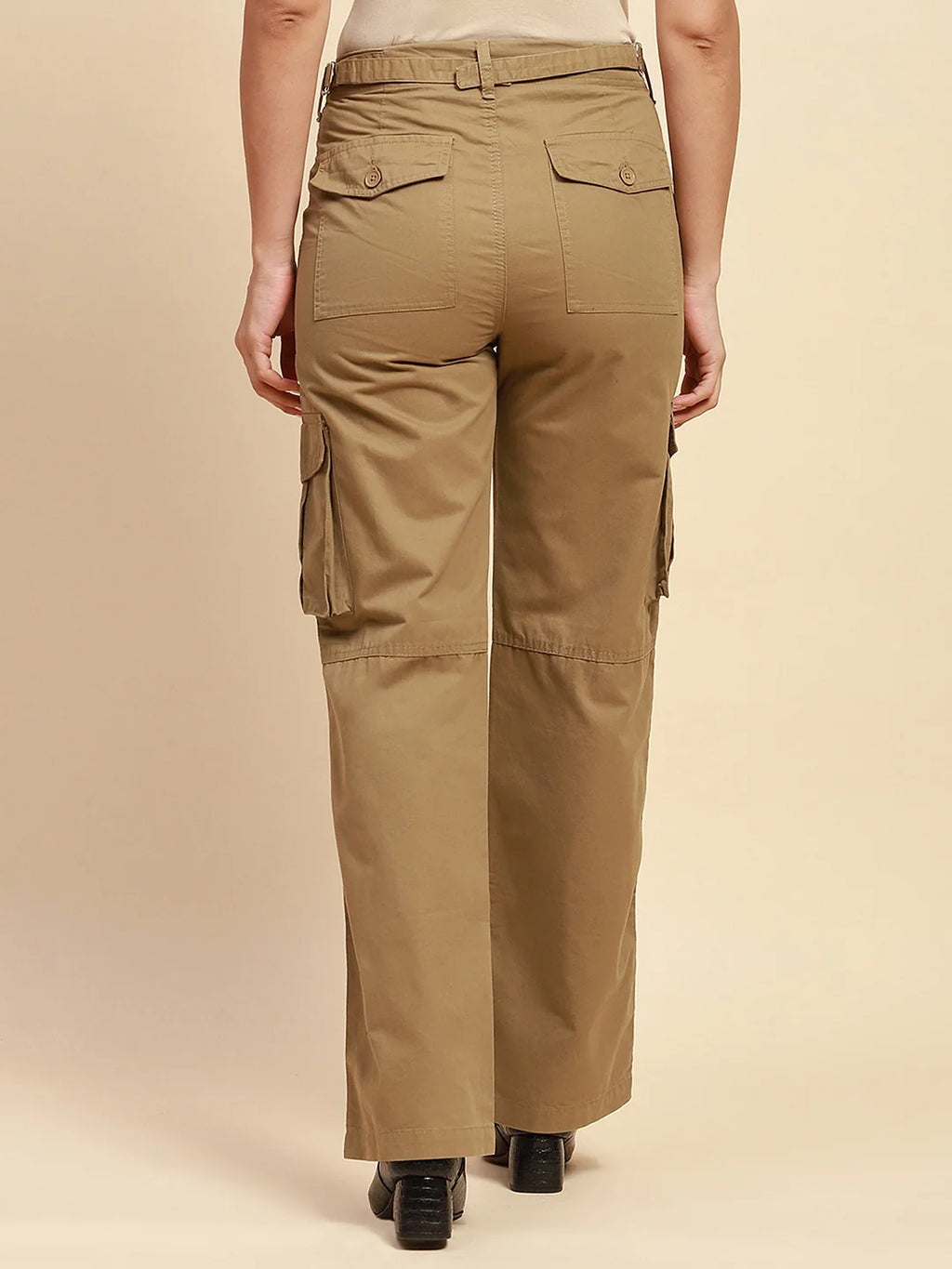 Khaki Cotton Straight Fit Cargo