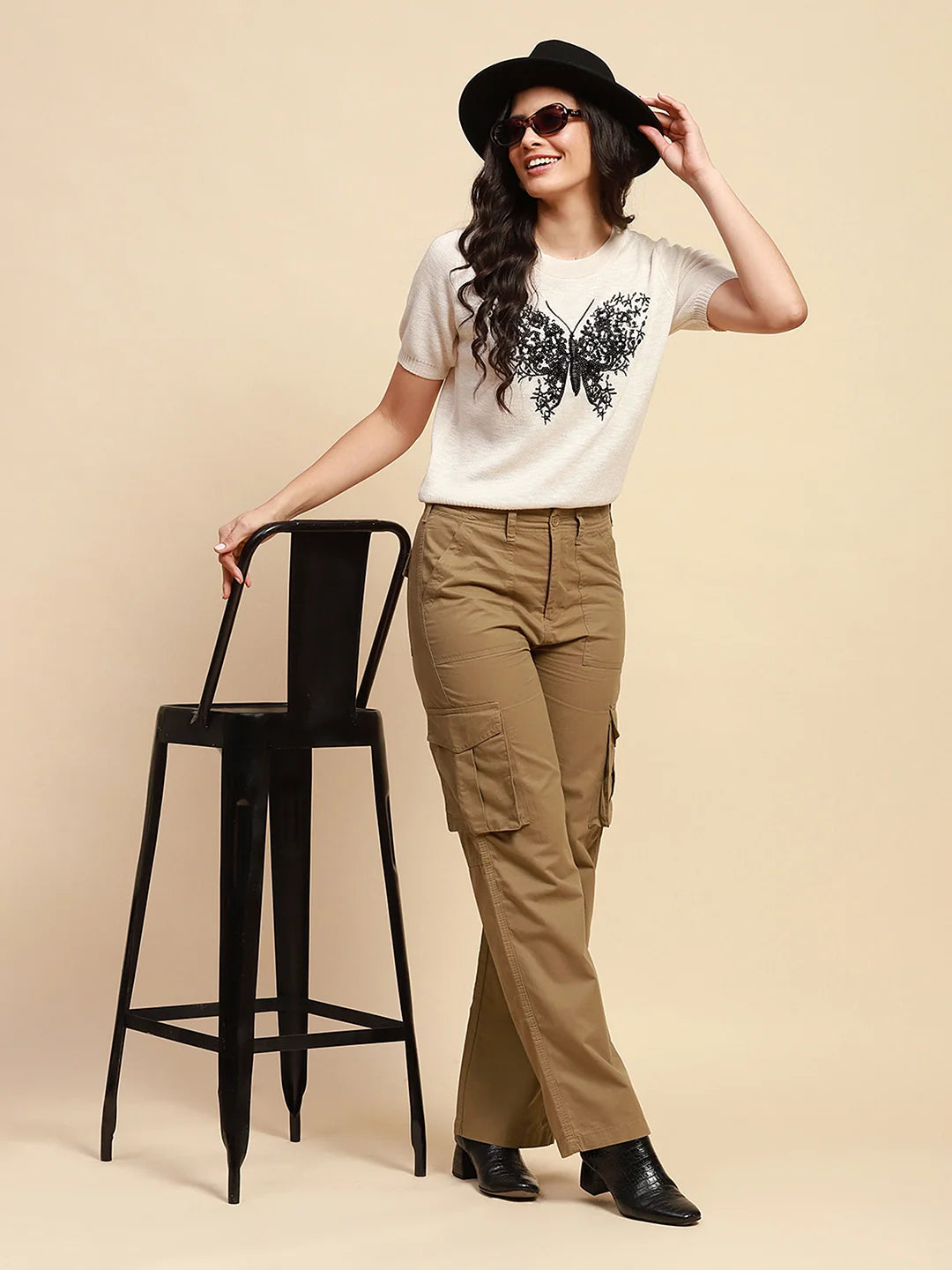 Khaki Cotton Straight Fit Cargo