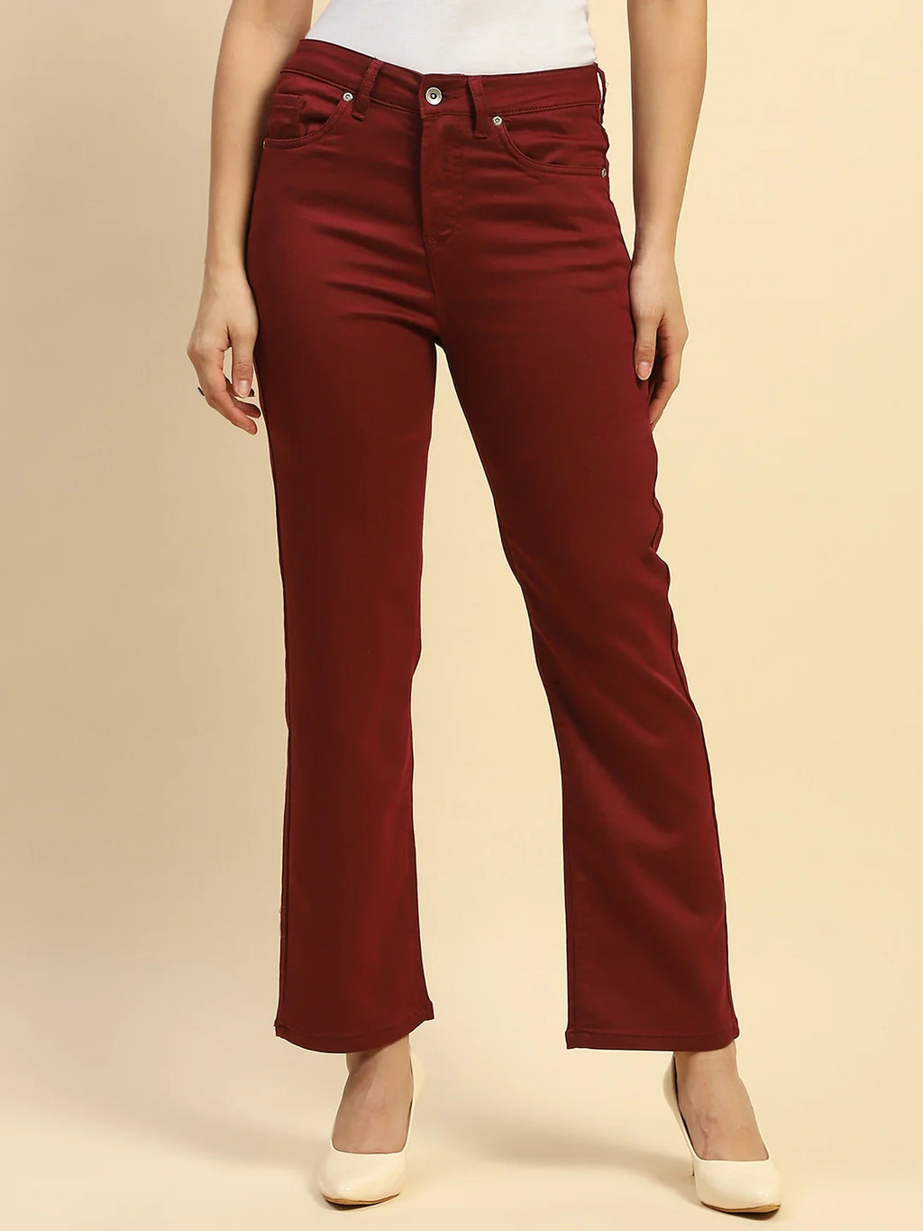 Maroon Cotton Blend Stretchable Trouser