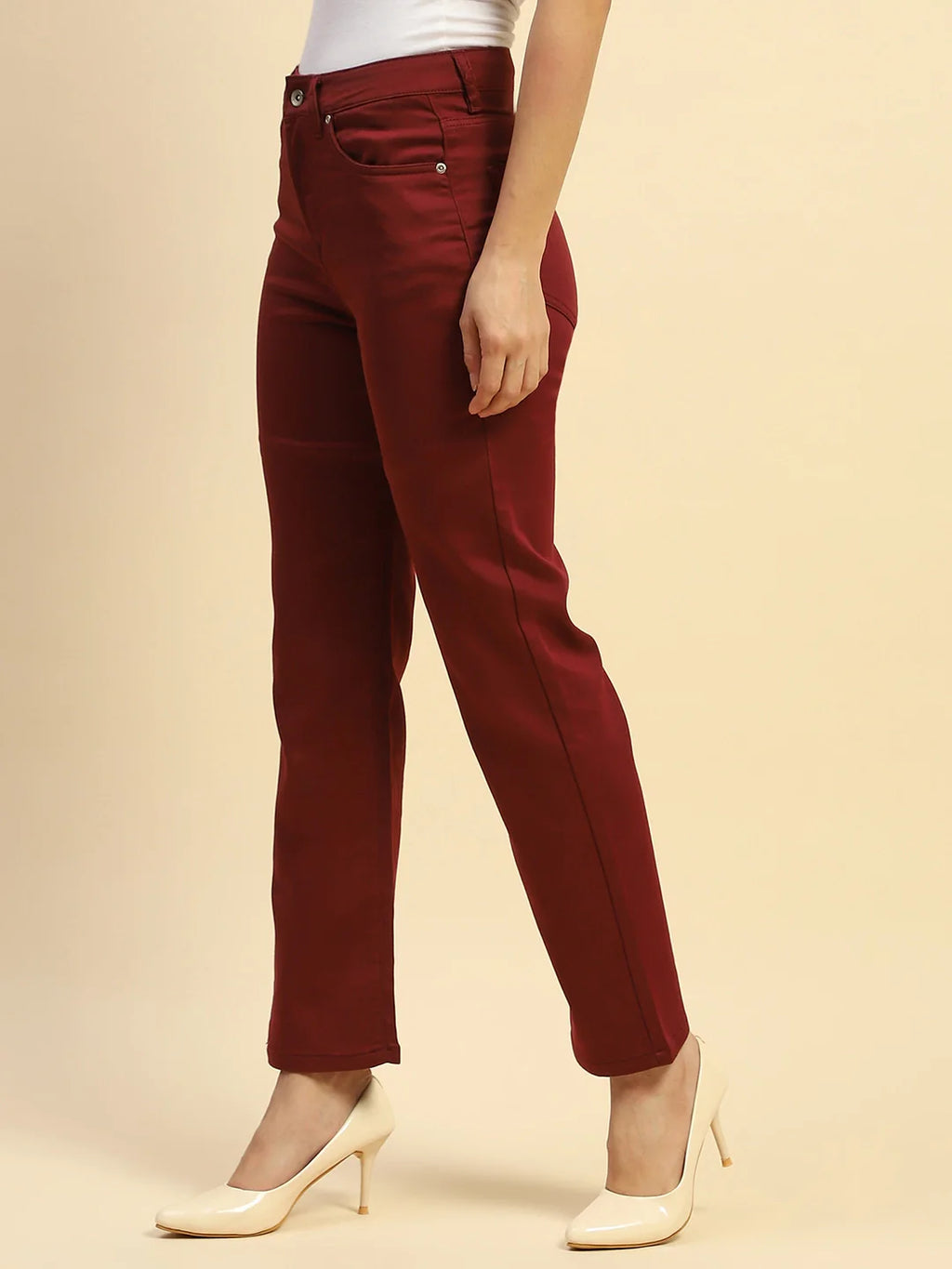Maroon Cotton Blend Stretchable Trouser