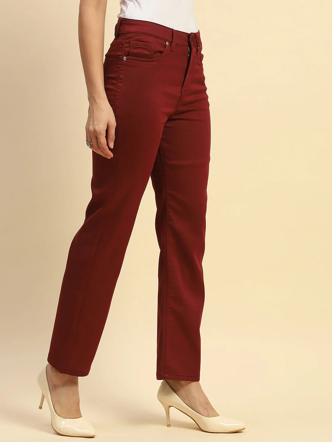 Maroon Cotton Blend Stretchable Trouser