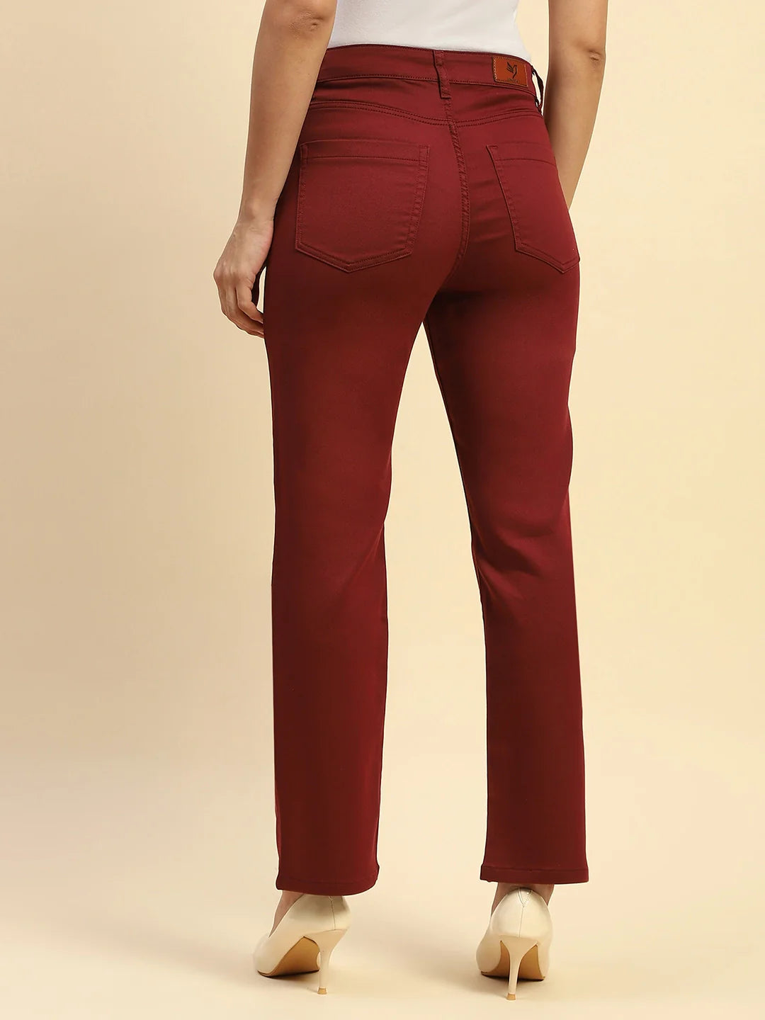 Maroon Cotton Blend Stretchable Trouser