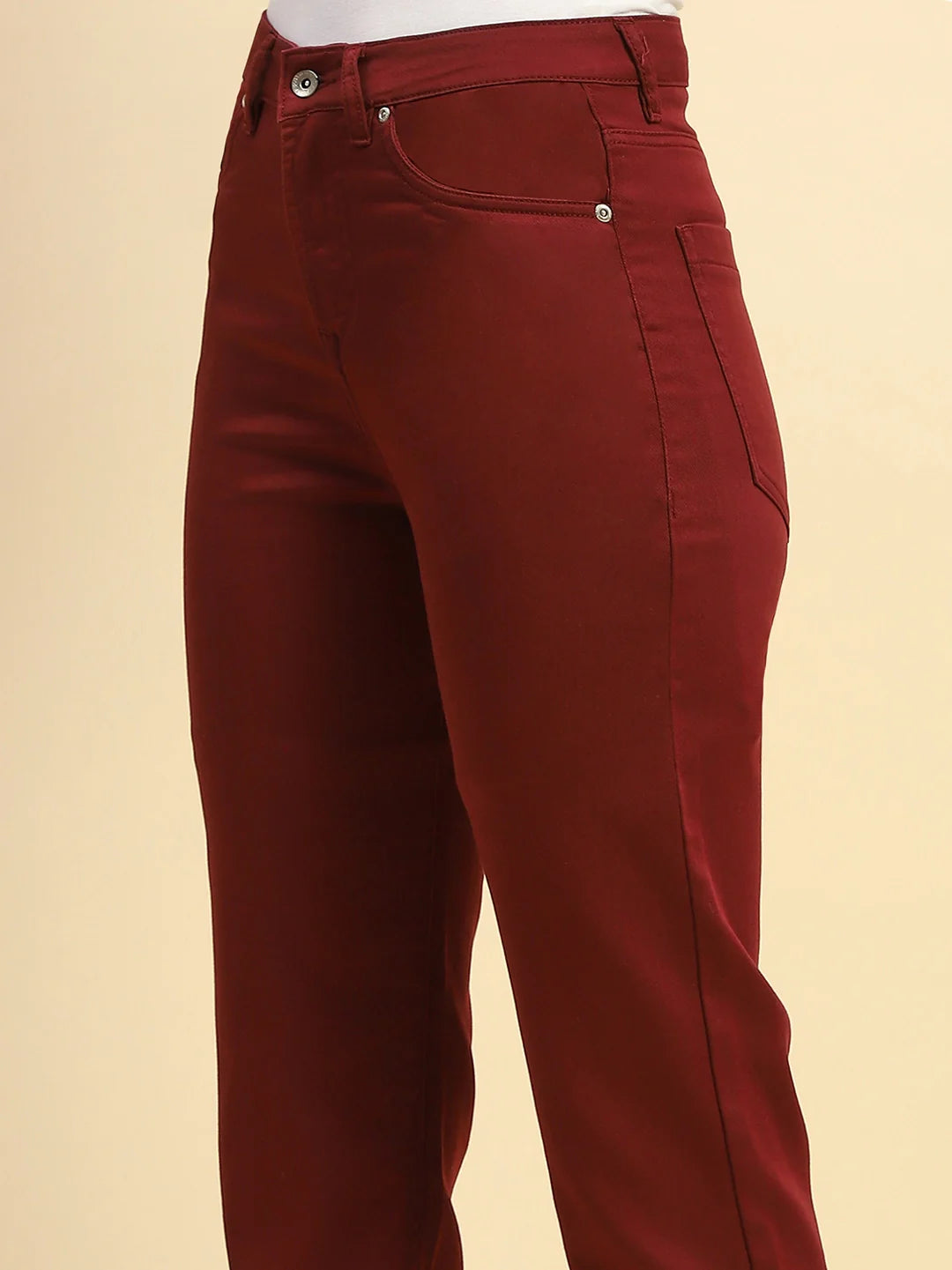 Maroon Cotton Blend Stretchable Trouser