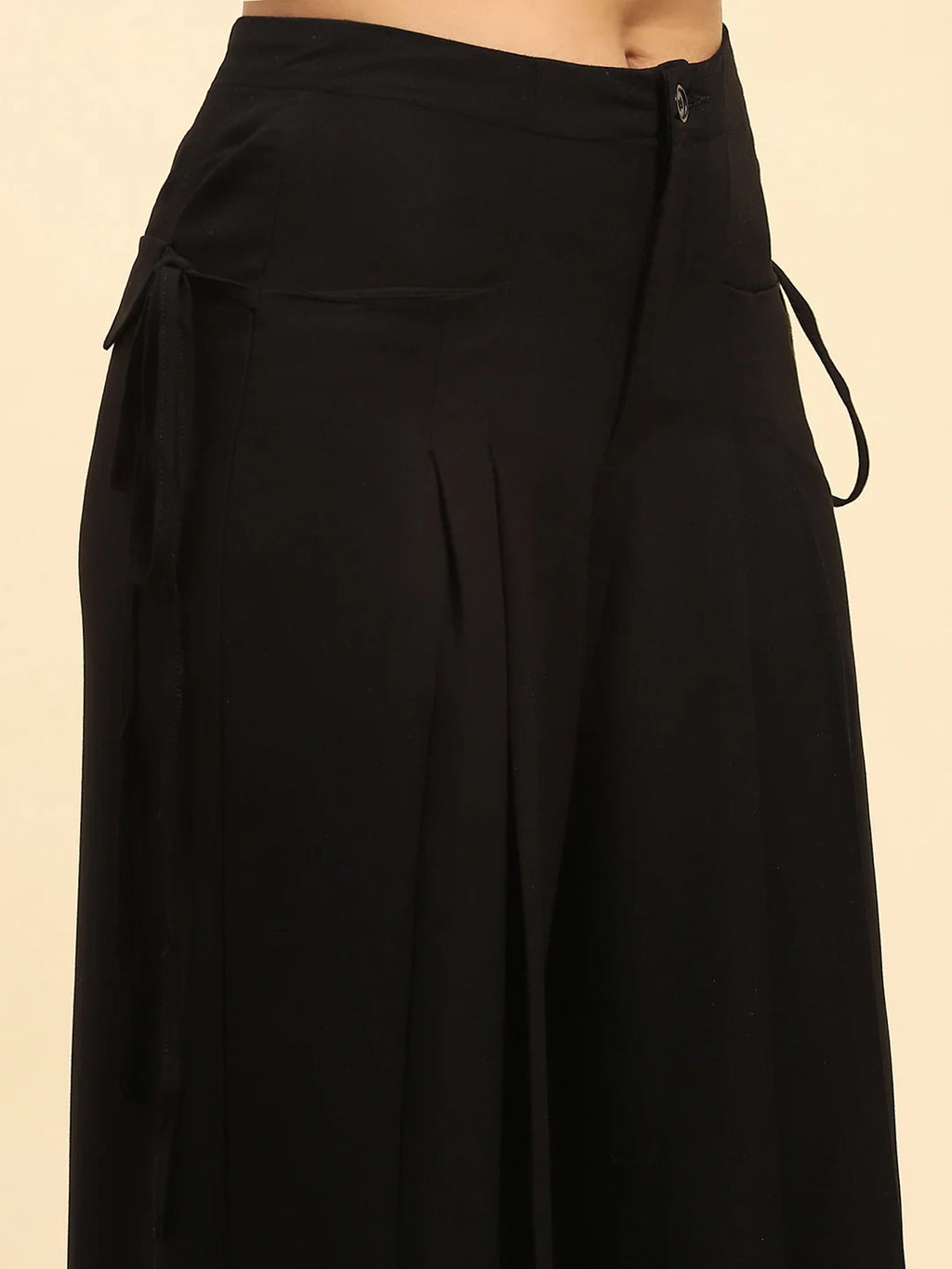 Black Solid Cotton Loose Fit Palazzo