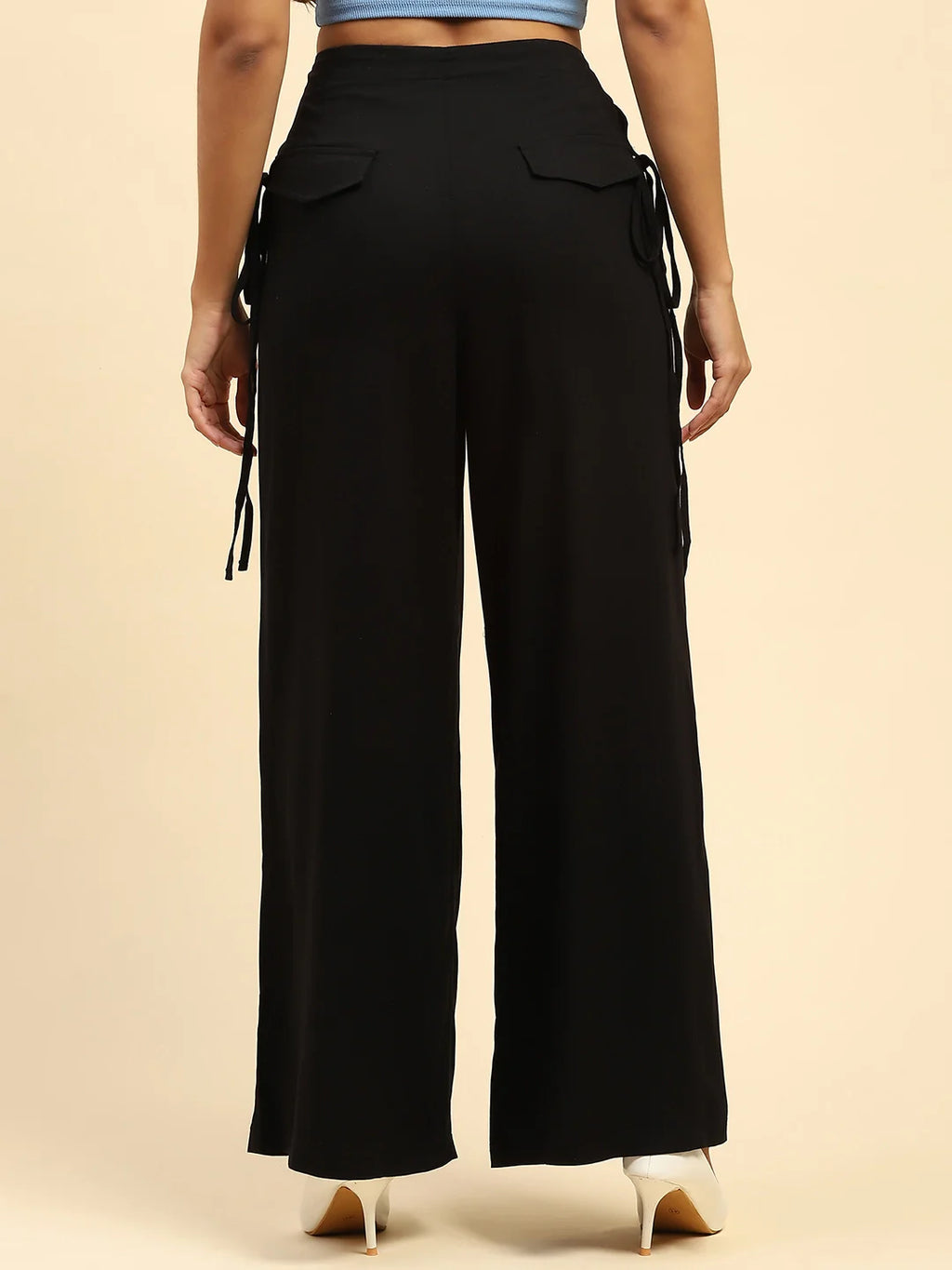 Black Solid Cotton Loose Fit Palazzo