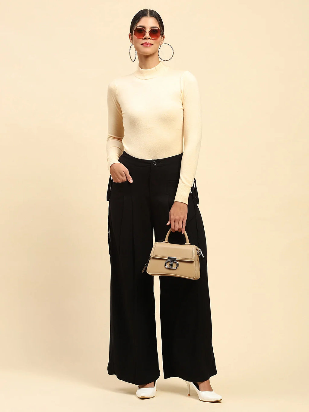Black Solid Cotton Loose Fit Palazzo