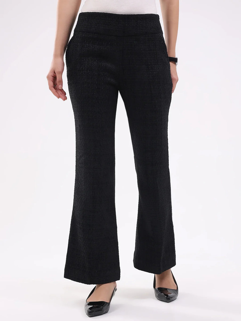 Black Wool Blend Bootcut Trousers