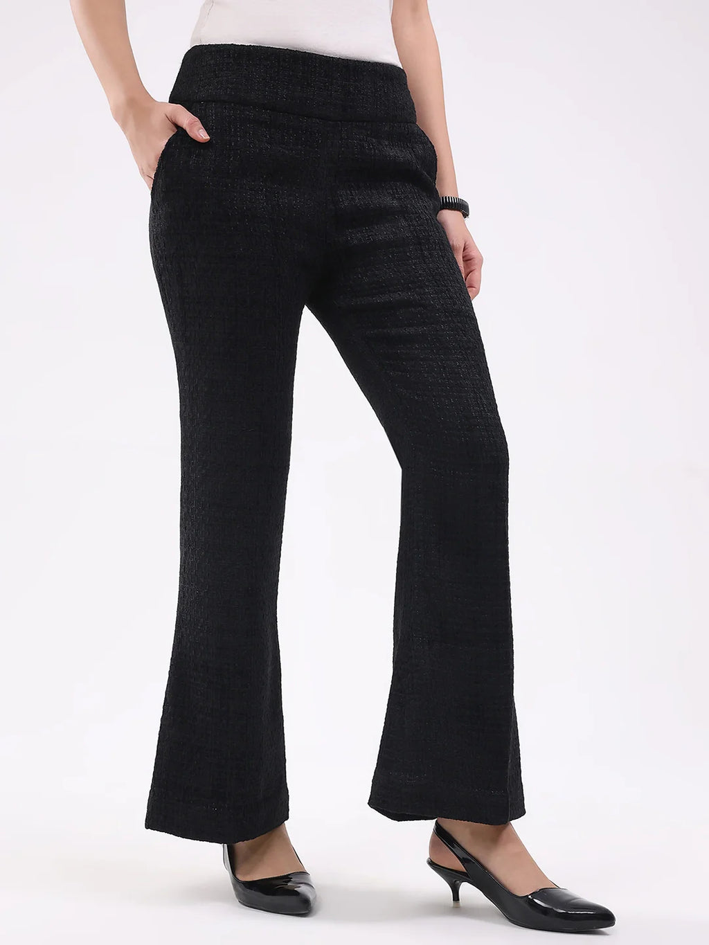 Black Wool Blend Bootcut Trousers