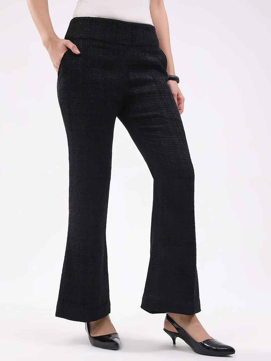 Black Wool Blend Bootcut Trousers