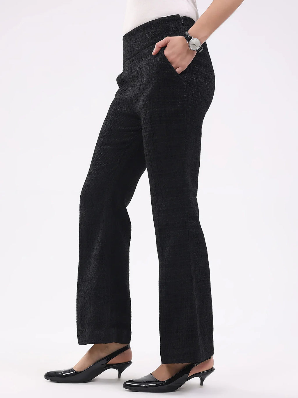 Black Wool Blend Bootcut Trousers