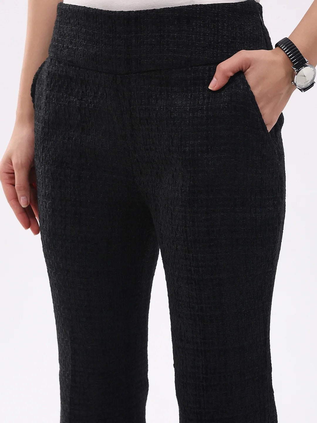 Black Wool Blend Bootcut Trousers