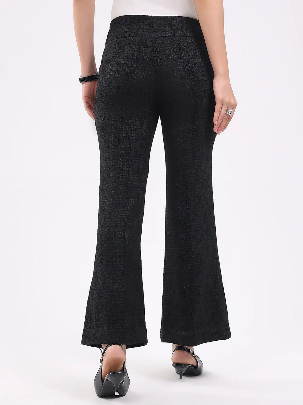 Black Wool Blend Bootcut Trousers