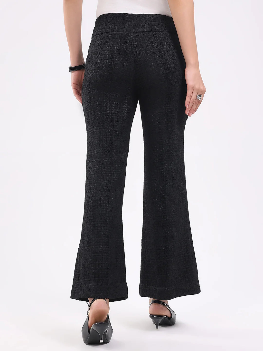 Black Wool Blend Bootcut Trousers