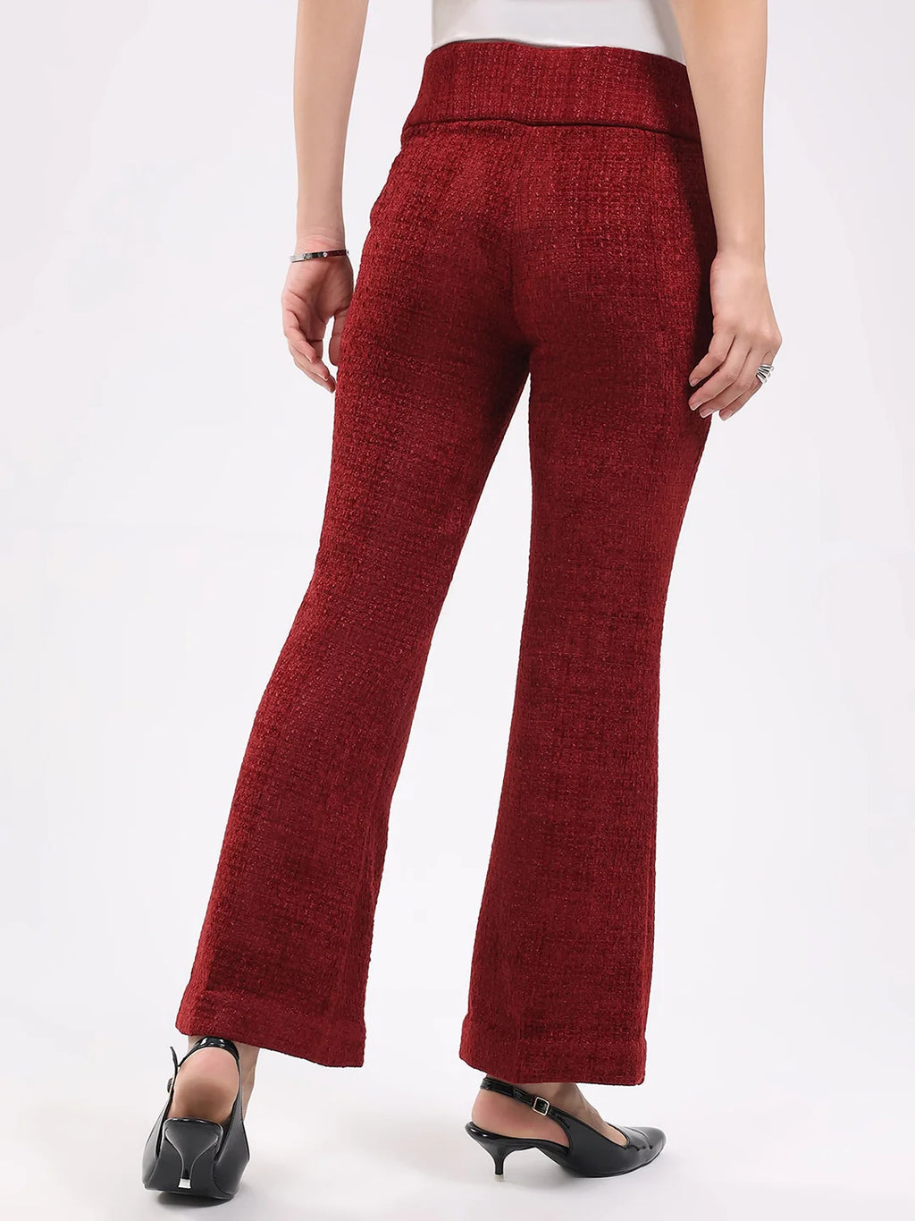 Maroon Wool Blend Bootcut Trousers