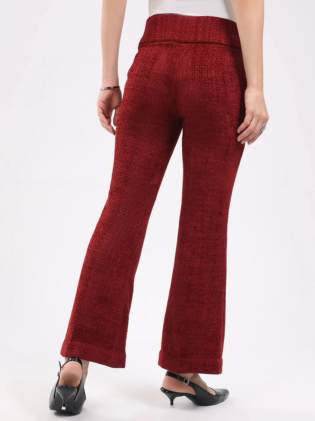 Maroon Wool Blend Bootcut Trousers