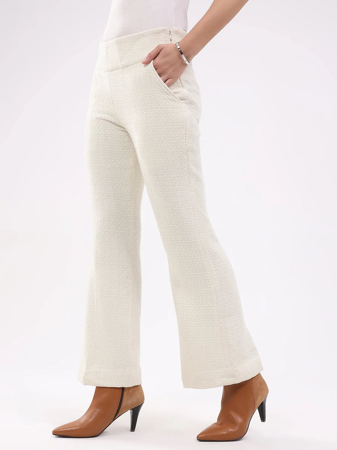 White Wool Blend Bootcut Trousers