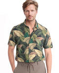Rare Rabbit Men's Growr Green Viscose Tropical Print Regular Fit Half Sleeve Collared Shirt