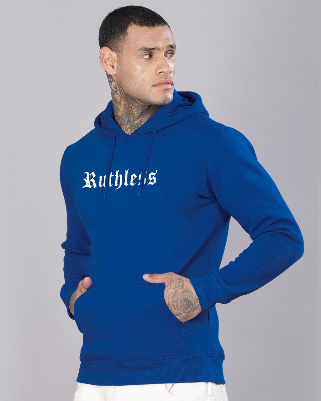 Men Blue Printed Hoodie