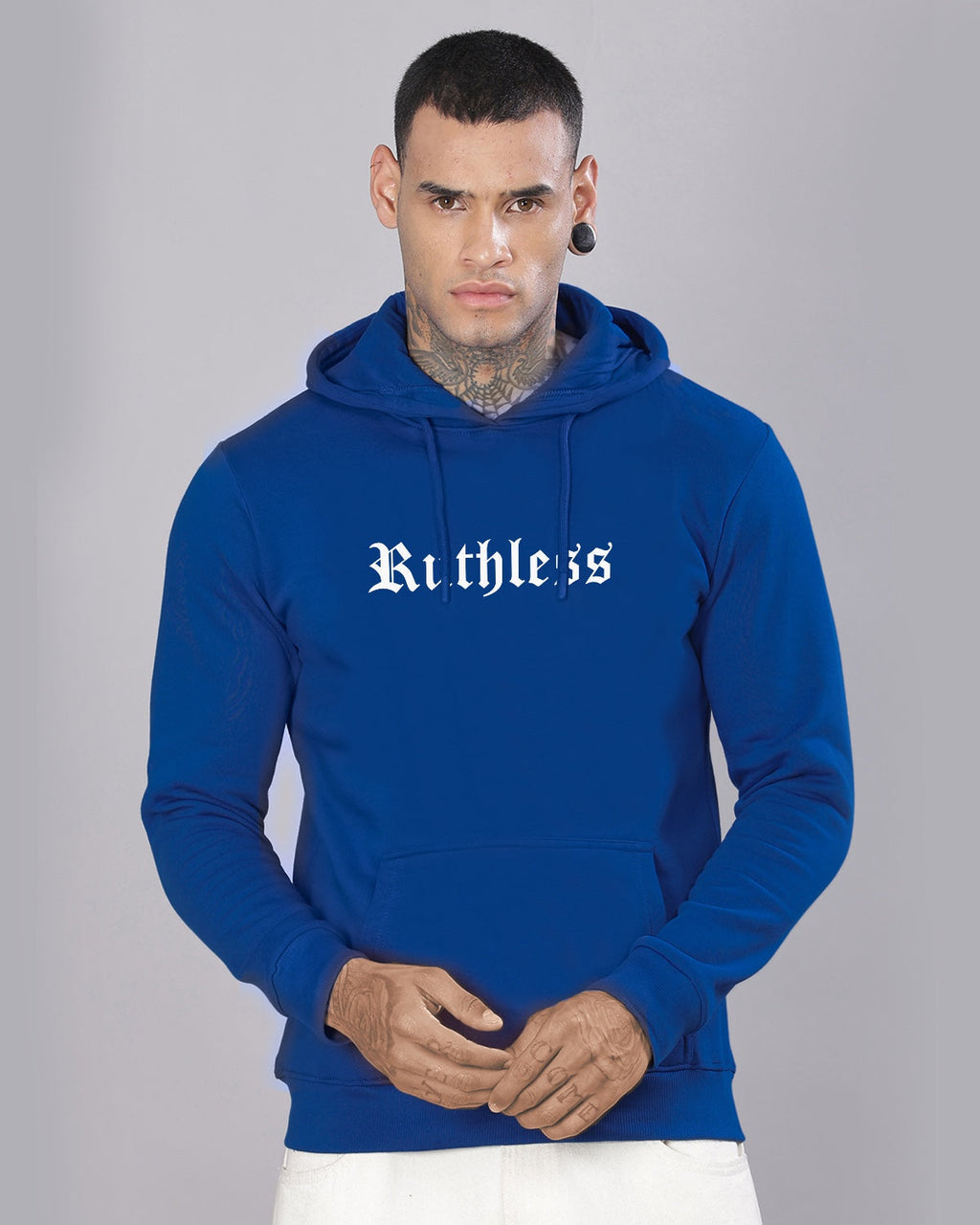Men Blue Printed Hoodie