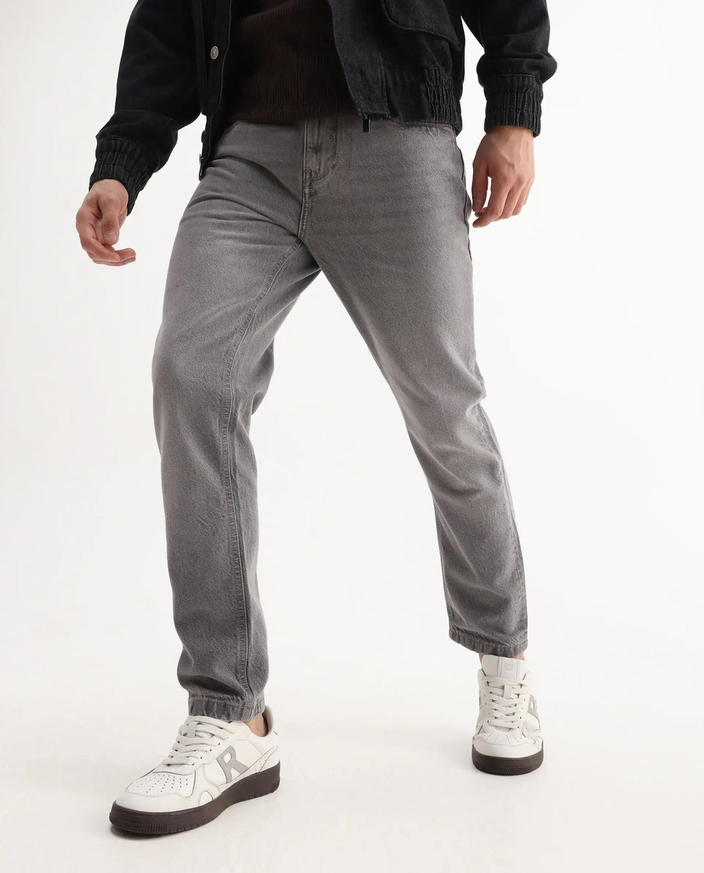 Rare Rabbit Mens Hades Grey Solid Mid Rise Mid Wash Regular Fit Jeans
