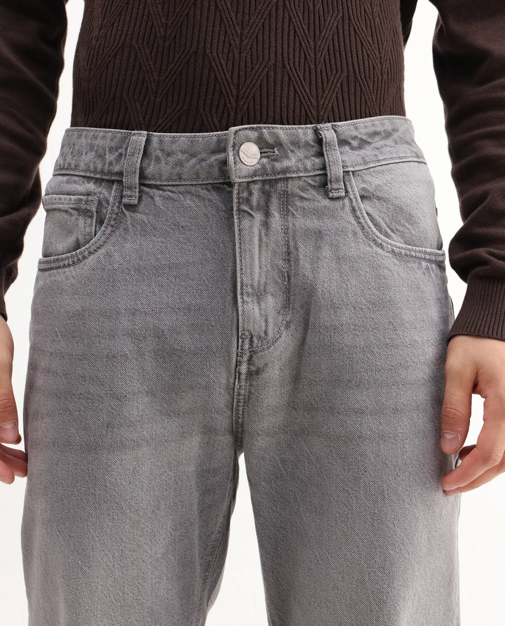 Rare Rabbit Mens Hades Grey Solid Mid Rise Mid Wash Regular Fit Jeans