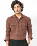 Rare Rabbit Men's Hammel Rust Cotton Checked Print Regular Fit Full Sleeve Collared Shirt