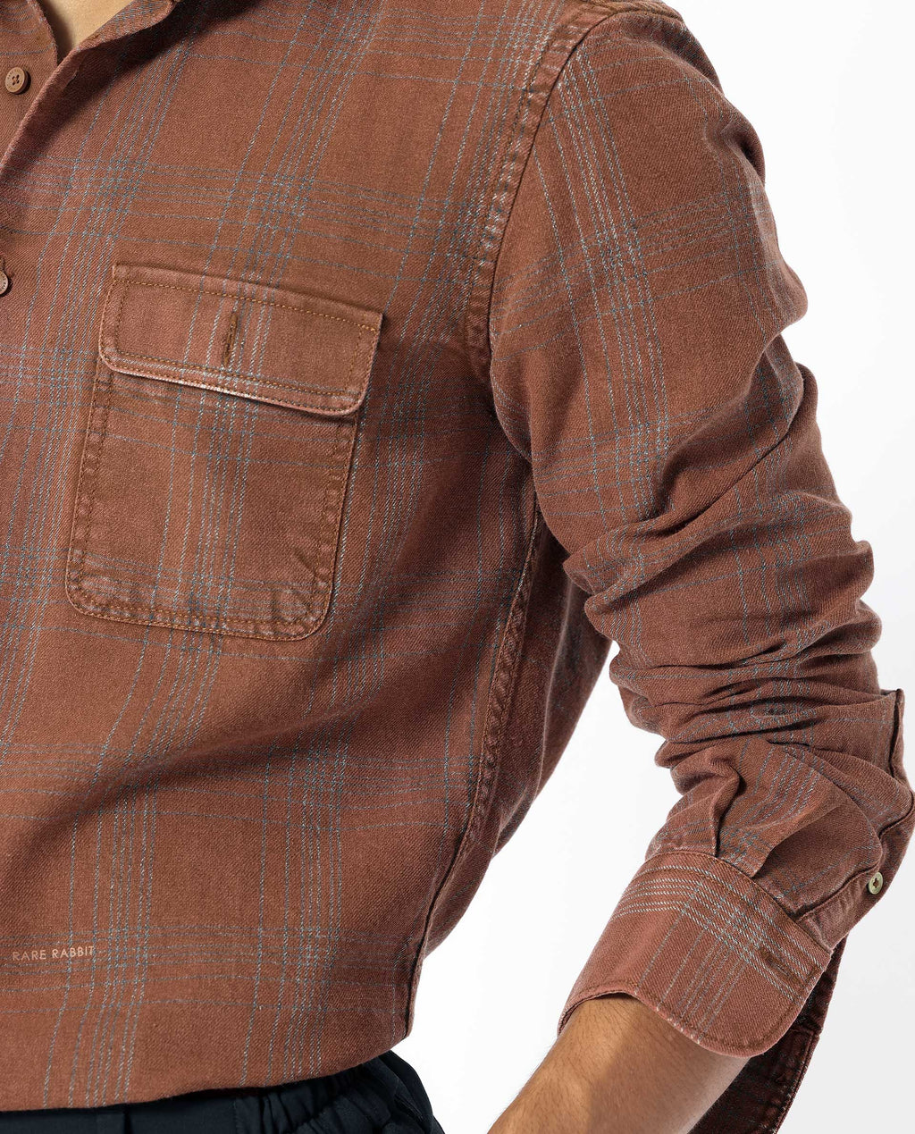 Rare Rabbit Men's Hammel Rust Cotton Checked Print Regular Fit Full Sleeve Collared Shirt