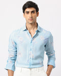 Rare Rabbit Men's Hanmer Light Petrol Viscose Floral Print Regular Fit Full Sleeve Collared Shirt