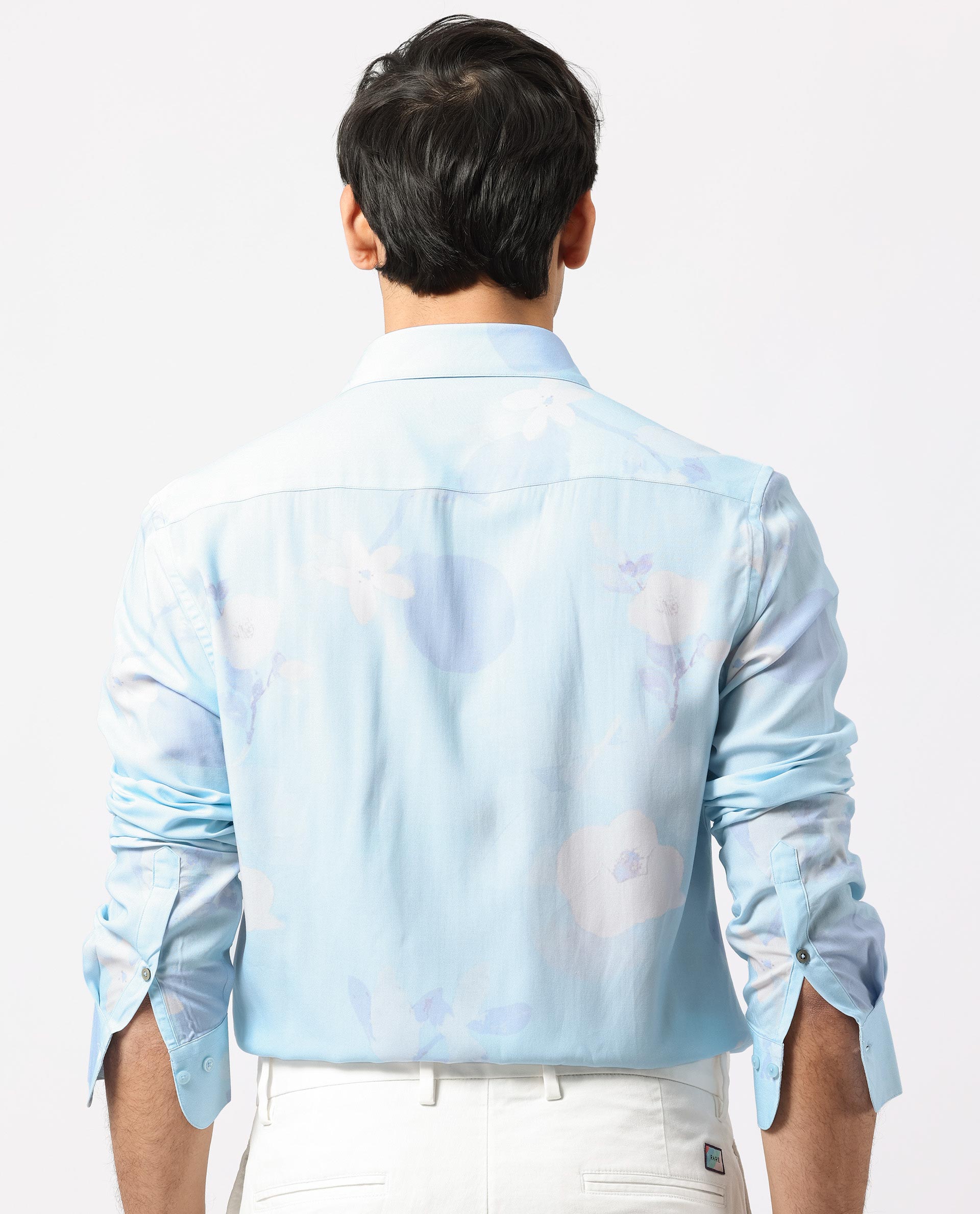 Rare Rabbit Men's Hanmer Light Petrol Viscose Floral Print Regular Fit Full Sleeve Collared Shirt