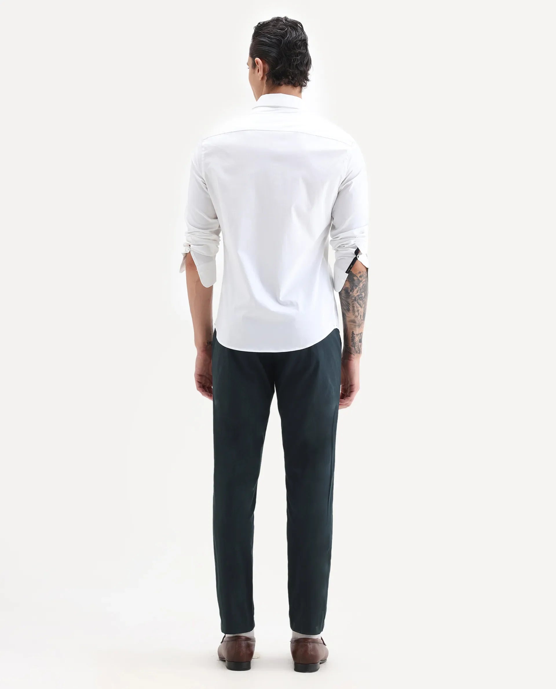 Rare Rabbit Men's Harlow Navy Cotton Plain Regular Fit Trouser