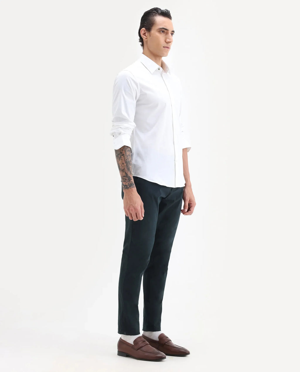 Rare Rabbit Men's Harlow Navy Cotton Plain Regular Fit Trouser