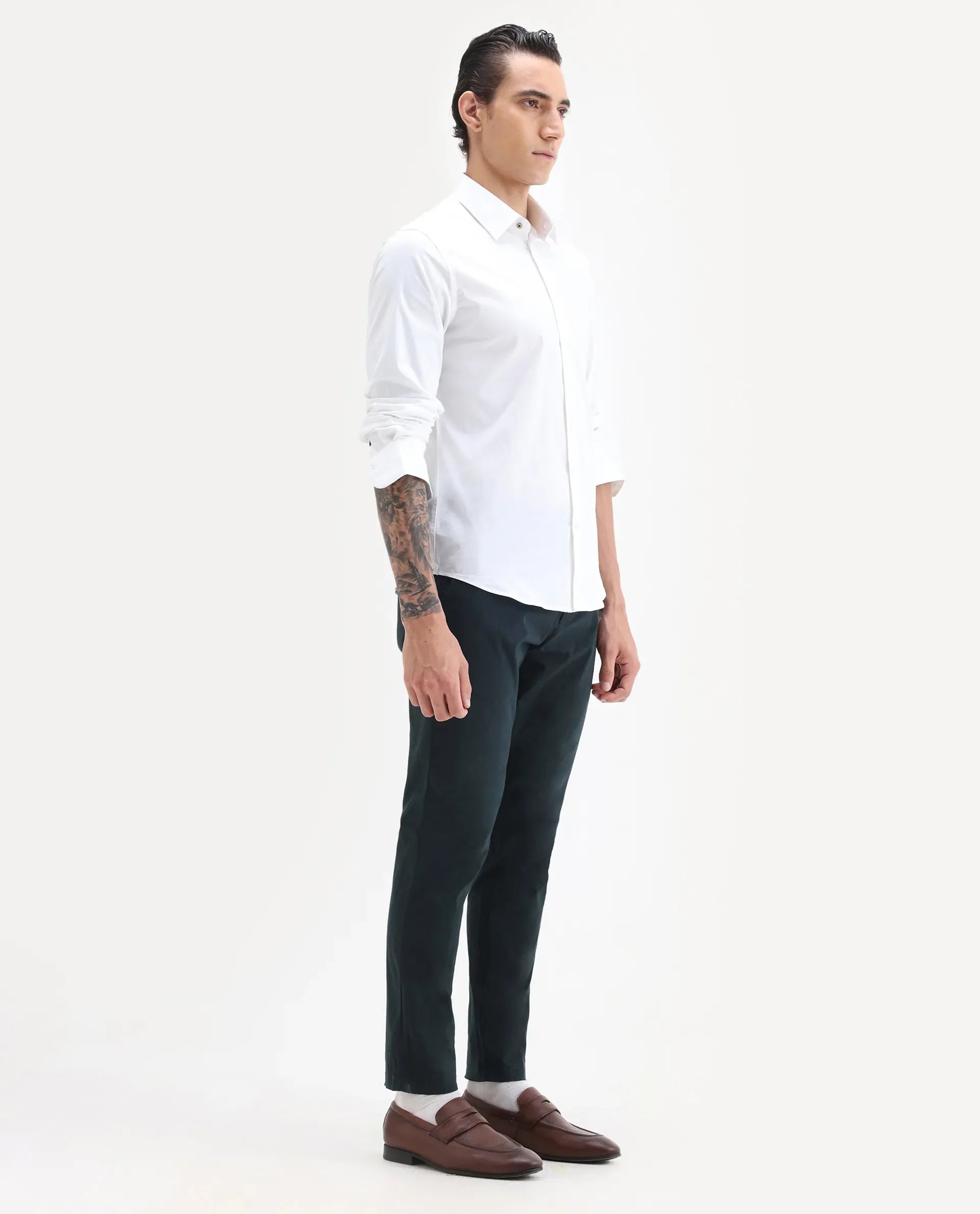 Rare Rabbit Men's Harlow Navy Cotton Plain Regular Fit Trouser