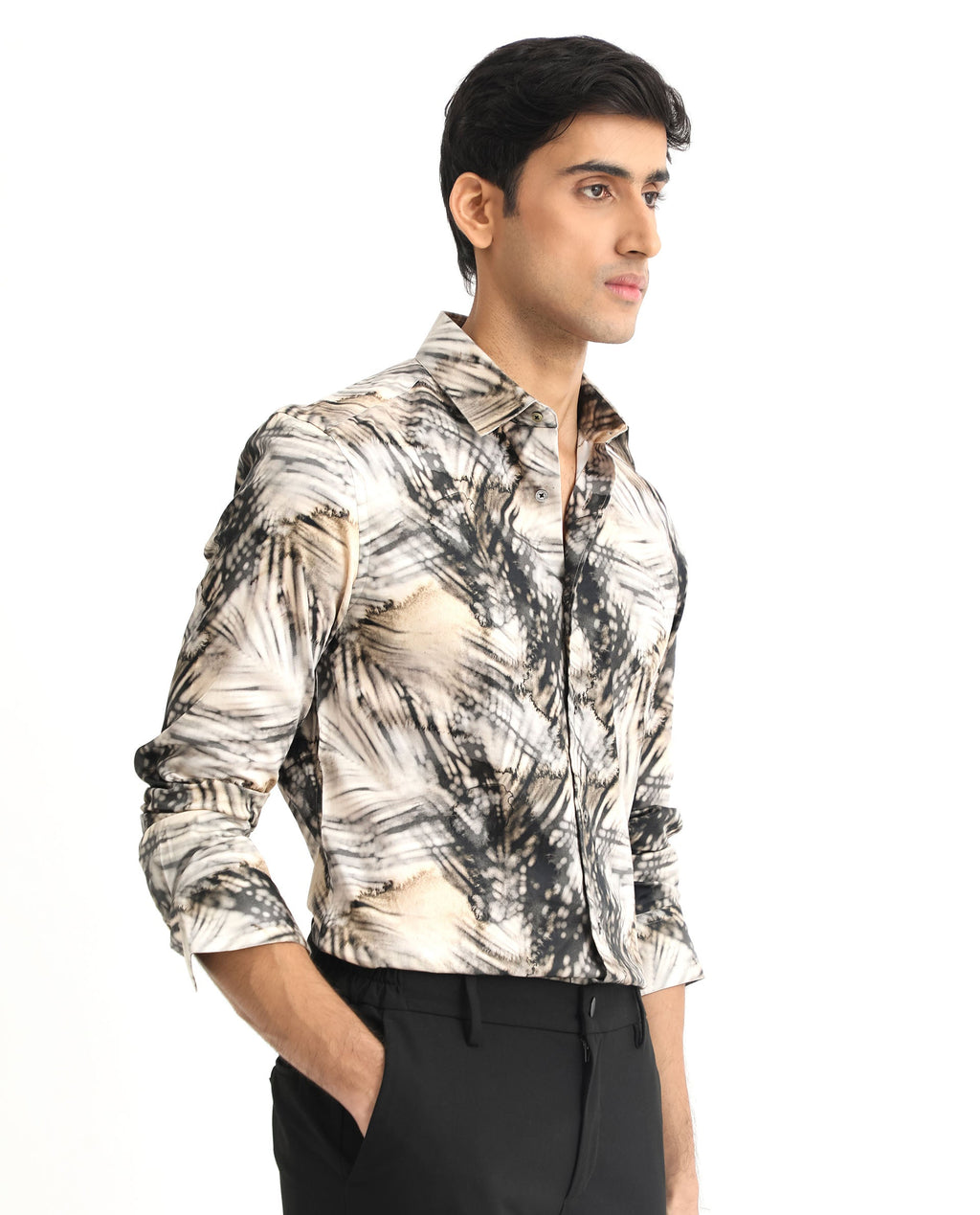 Rare Rabbit Men's Haussman Offwhite Cotton Tropical Print Regular Fit Full Sleeve Collared Shirt