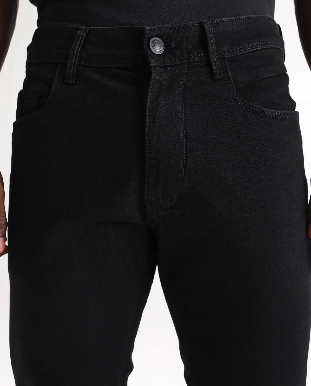 Rare Rabbit Men's Hawkins Black Cotton Plain Hawk Slim Fit Jeans