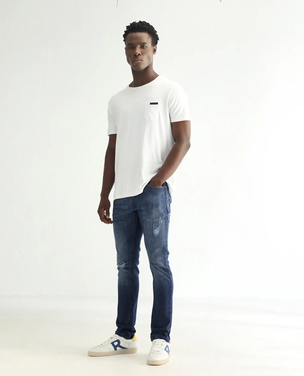 Rare Rabbit Men's Hawkins Dark Blue Cotton Plain Hawk Slim Fit Jeans